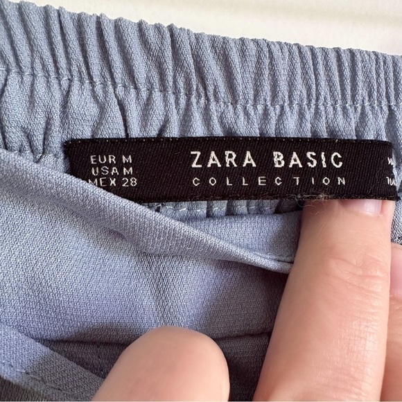 Zara Basic Slate Blue Flowy Elastic Waist Tie Front Trousers Pants sz Medium - Picture 8 of 9